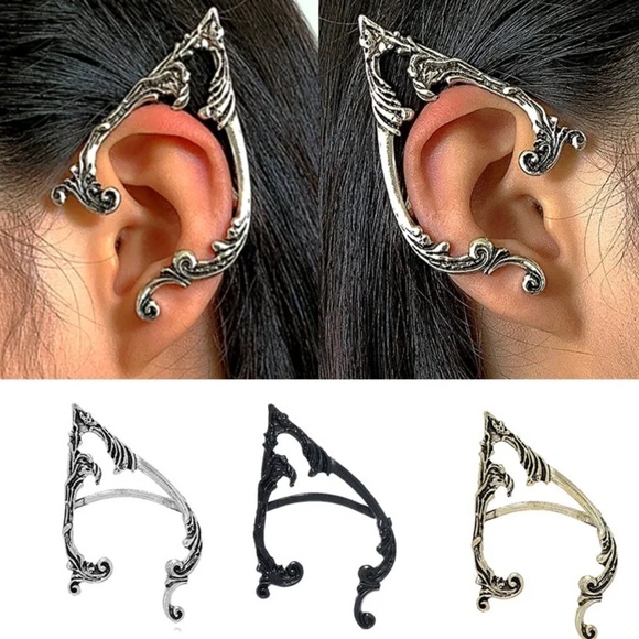 Antique Elf Ear Cuff, Antique Silver, Bronze, Black, piercing - Picture 5 of 5